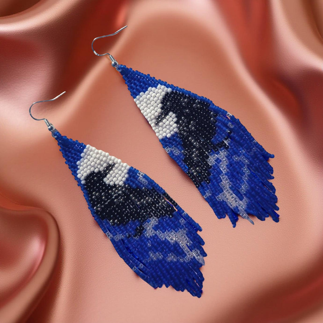 Sterling silver, Beaded, Raven, Earrings