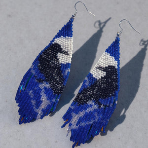 Sterling silver, Beaded, Raven, Earrings