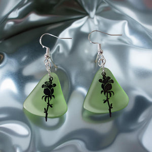 Sea glass - Black Rose - Earrings