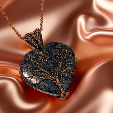 Necklace - Copper wrapped - Tree of life -Lapis lazuli