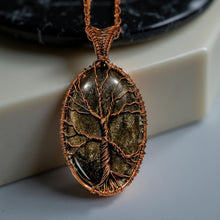 Load image into Gallery viewer, Copper wrapped, Tree of life, Gold sheen obsidian, Necklace