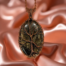 Load image into Gallery viewer, Copper wrapped, Tree of life, Gold sheen obsidian, Necklace