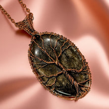 Load image into Gallery viewer, Copper wrapped, Tree of life, Gold sheen obsidian, Necklace
