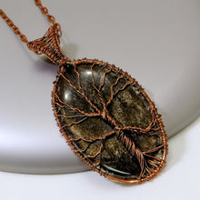 Load image into Gallery viewer, Copper wrapped, Tree of life, Gold sheen obsidian, Necklace