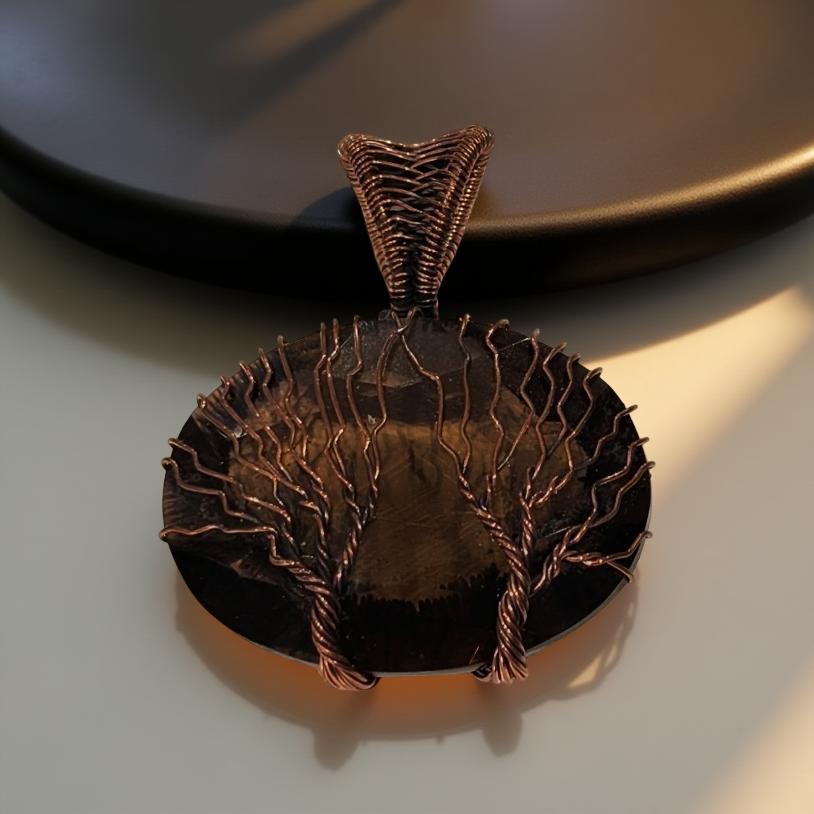 Pendant - Copper Wrapped - Tree of life - Smokey Quartz