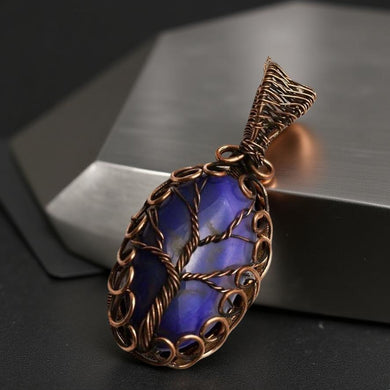 Tree of life, Copper wrapped, Botswana Purple agate, Pendant
