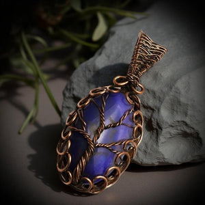 Tree of life, Copper wrapped, Botswana Purple agate, Pendant