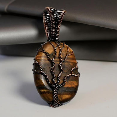 Copper wrapped, Tree of life, Tiger Eye Pendant