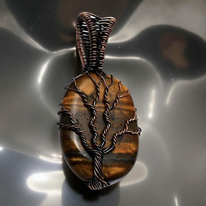 Copper wrapped, Tree of life, Tiger Eye Pendant