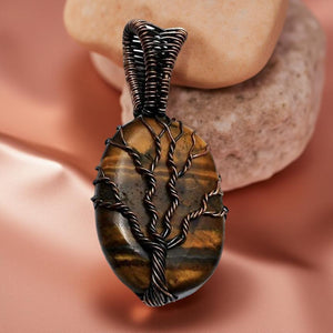 Copper wrapped, Tree of life, Tiger Eye Pendant