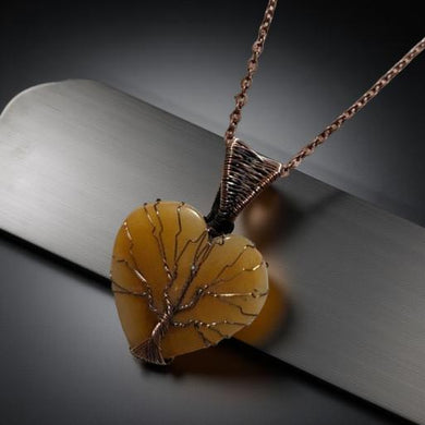 Copper wrapped, Tree of Life, Carnelian heart, Necklace