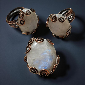 Copper wrapped, Moonstone, Chunky Ring