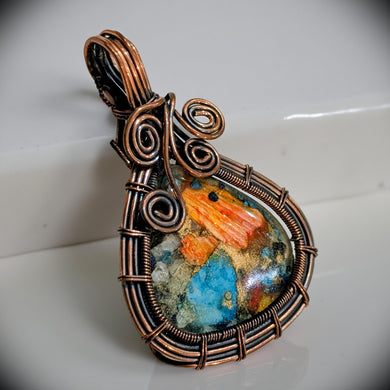 Copper wrapped -Spiny oyster -  Pendant