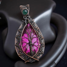 Load image into Gallery viewer, Copper wrapped, Tree of Life,Pink Topaz &amp; Green Onyx