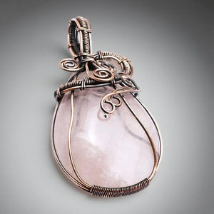 Copper wrapped, Rose Quartz, Pendant