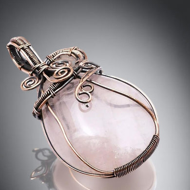 Copper wrapped, Rose Quartz, Pendant