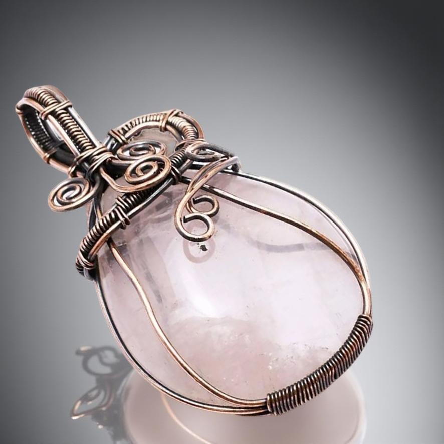 Copper wrapped, Rose Quartz, Pendant