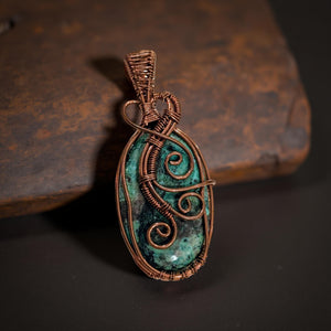 Copper wrapped, Azurite- Malachite, Pendant