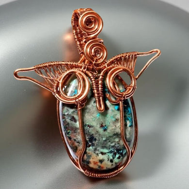 Copper wire wrapped - Owl - Shattuckite- Pendant