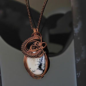 Copper wrapped, Dendrite opal - Necklace