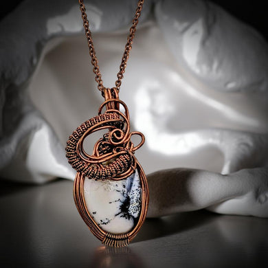 Copper wrapped, Dendrite opal - Necklace