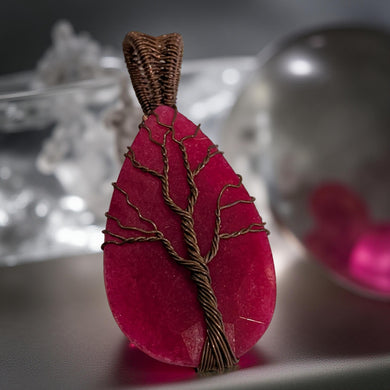 Copper wrapped -Tree of life - Pendant - Simulated Ruby