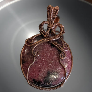 Copper wrapped, Rhodonite, Pendant