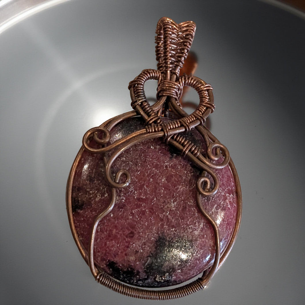 Copper wrapped, Rhodonite, Pendant