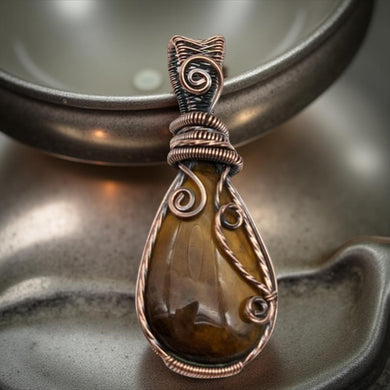 Wire wrapped - copper - Tiger Eye pendant