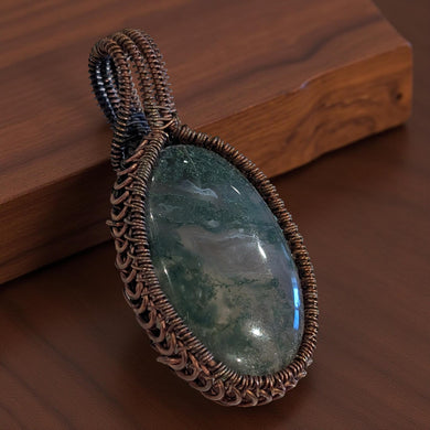 Copper wrapped - Pendant - Green Moss Agate