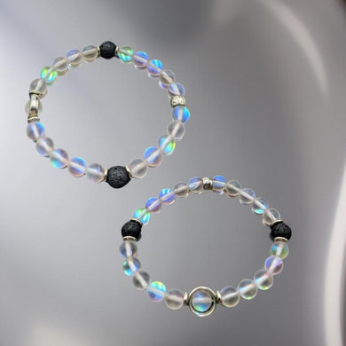 Matte ,Lavender Aura Quartz, Lava Stone, Bracelet