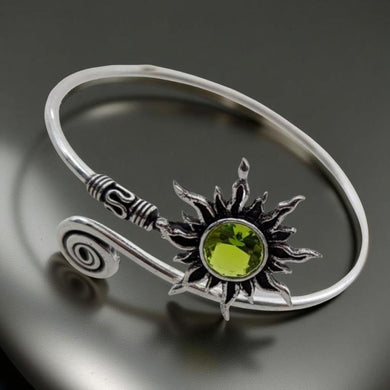 925 Sterling Silver, Peridot, Sun, Cuff bracelet