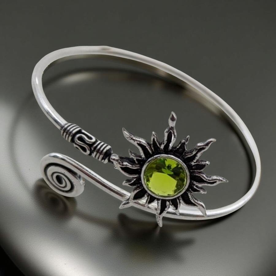 925 Sterling Silver, Peridot, Sun, Cuff bracelet