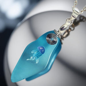 Oceans Embrace - Sea Glass - Jellyfish - Necklace