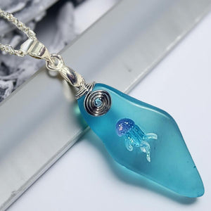 Oceans Embrace - Sea Glass - Jellyfish - Necklace