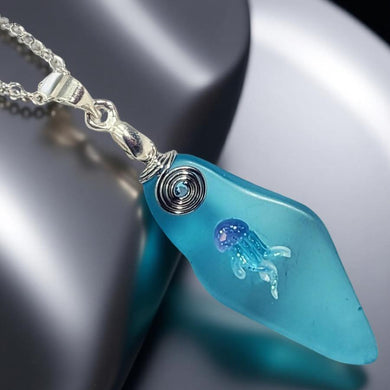 Oceans Embrace - Sea Glass - Jellyfish - Necklace