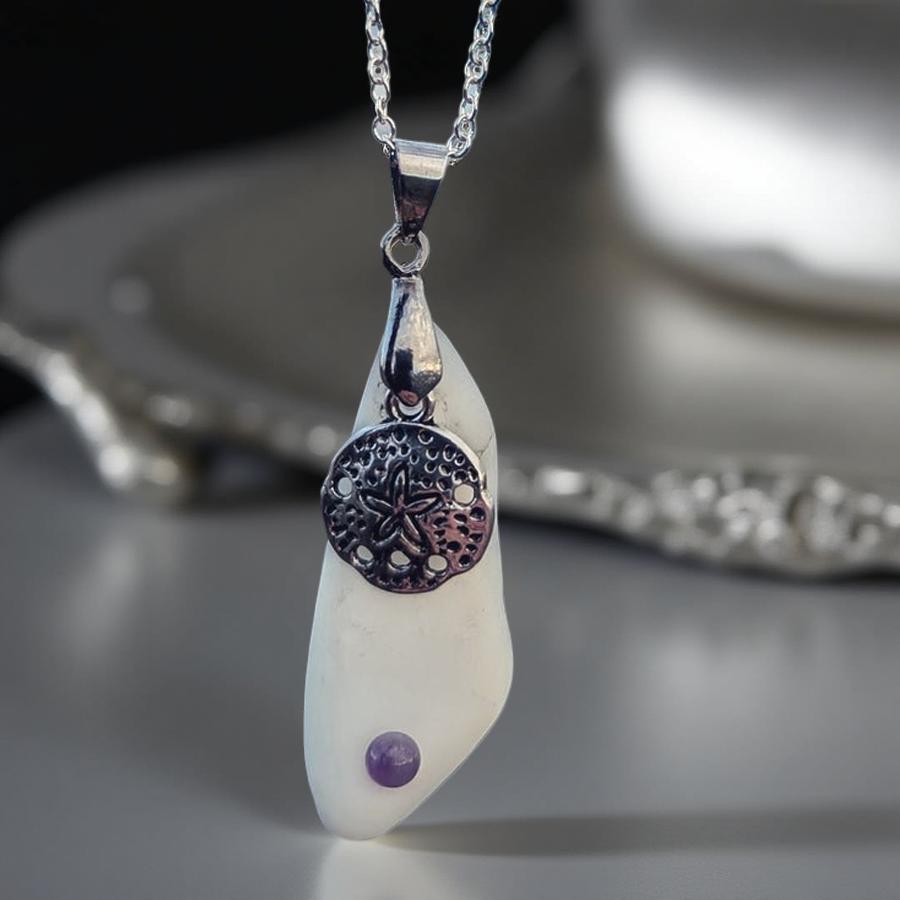 Oceans Embrace - Sea glass - Sand dollar - necklace
