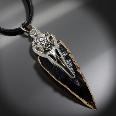 The Raven's Obsidian Shard- Arrowhead - Raven - Necklace