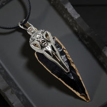 Load image into Gallery viewer, The Raven&#39;s Obsidian Shard- Arrowhead - Raven - Necklace