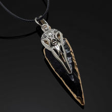 Load image into Gallery viewer, The Raven&#39;s Obsidian Shard- Arrowhead - Raven - Necklace