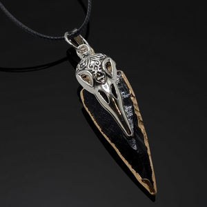The Raven's Obsidian Shard- Arrowhead - Raven - Necklace