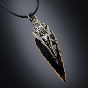 The Raven's Obsidian Shard- Arrowhead - Raven - Necklace