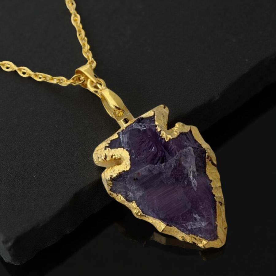 The Golden Talisman -Amethyst - Arrowhead - Necklace