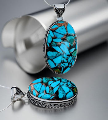 Turquoise & Malachite mixed with Copper, Necklace