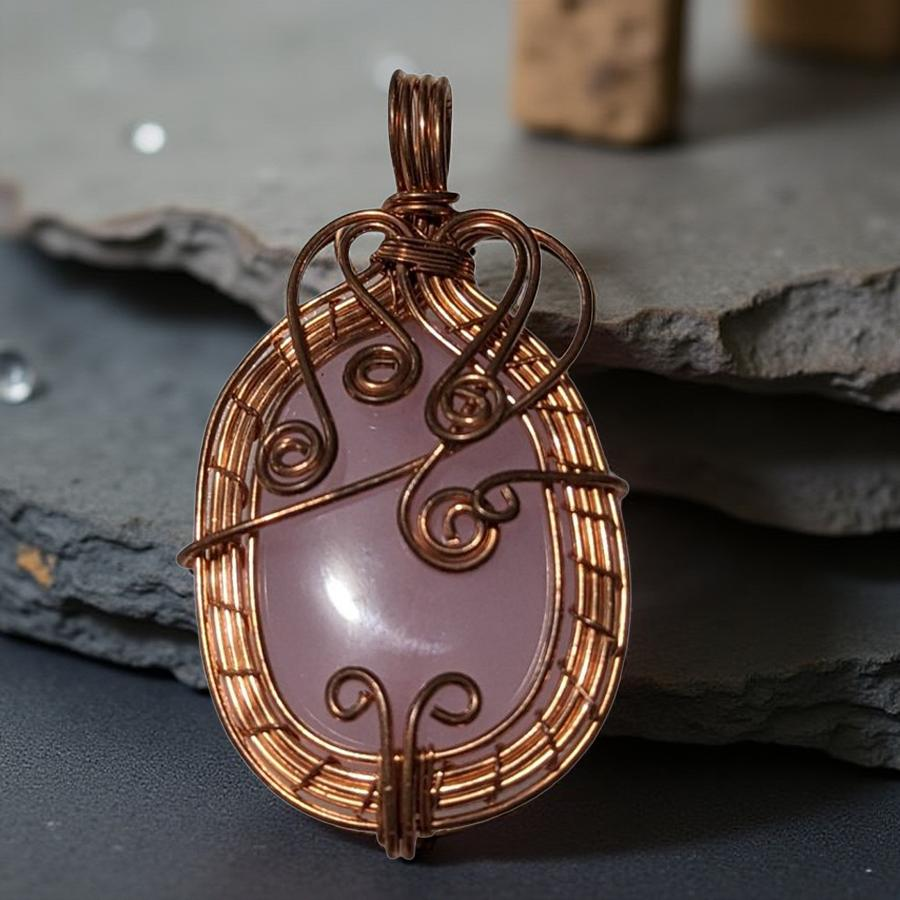 Aura of Recovery - Rose Chalcedony- Copper wrapped -Pendant