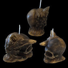 Load image into Gallery viewer, Primal Rebirth Totem - Candle - Wolf - Skull - Raven Stone
