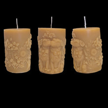 Load image into Gallery viewer, Golden Devotion: Dogs &amp; Sunflowers Organic Beeswax Pillar  Candle