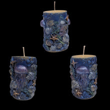 Load image into Gallery viewer, Midnight Tide Meditation - Candle - Jellyfish - Starfish - Raven Stone