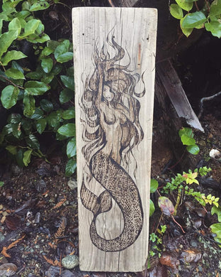 Wood burning -Siren of the sea Mermaid.