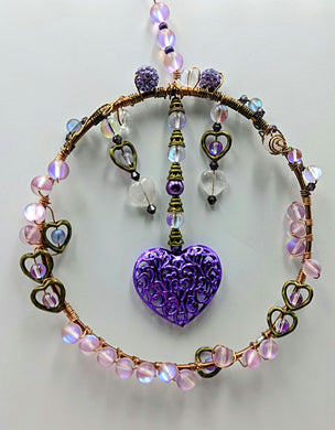 Sun Catcher, Lavender Aura Quartz, Mystic Black Aura , & Rose Quartz, Purple heart. Local Pick Up.